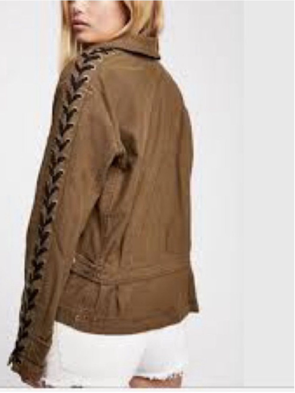 Free People Faye Military Lace Up Sleeve Jacket Brown Sz S EUC - Picture 3 of 13